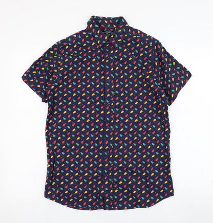 Mens UK Size S Cargo Quay Blue  Button-Up Short Sleeve Casual Shirt