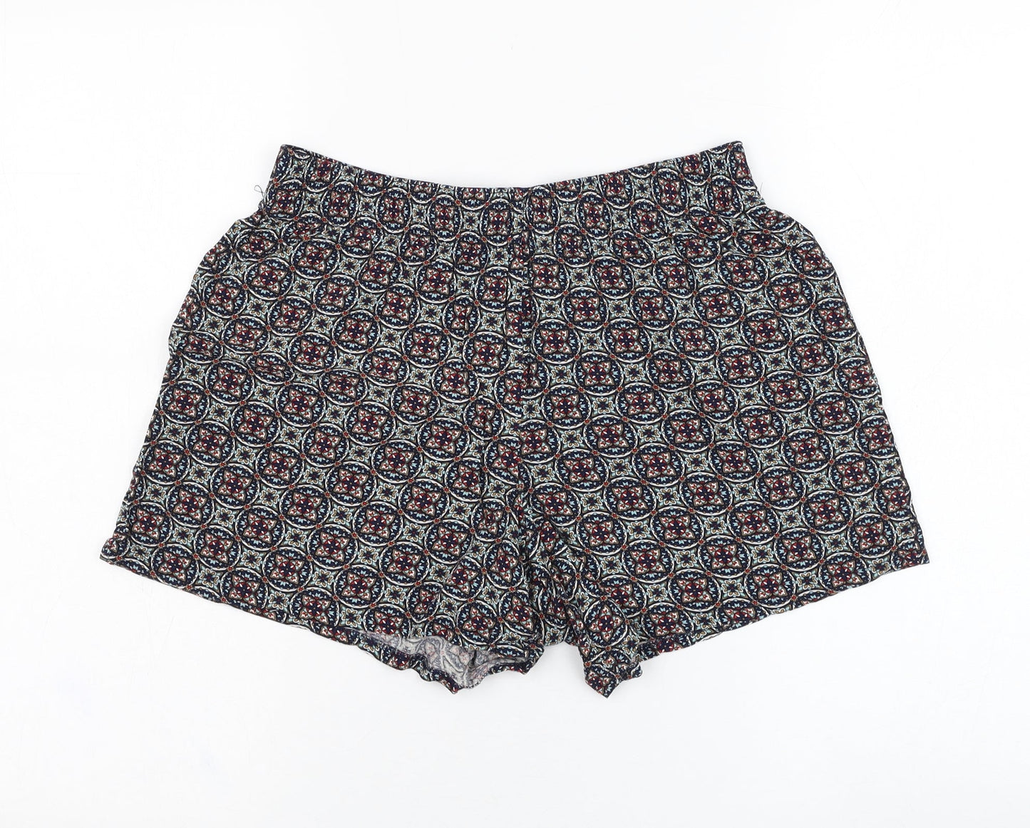 Papaya Womens Blue Geometric Viscose Culotte Shorts Size 8 L4 in Regular