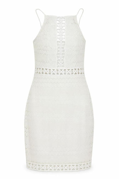 Topshop Womens Ivory  Nylon Pencil Dress  Size 8  Square Neck Hook & Loop