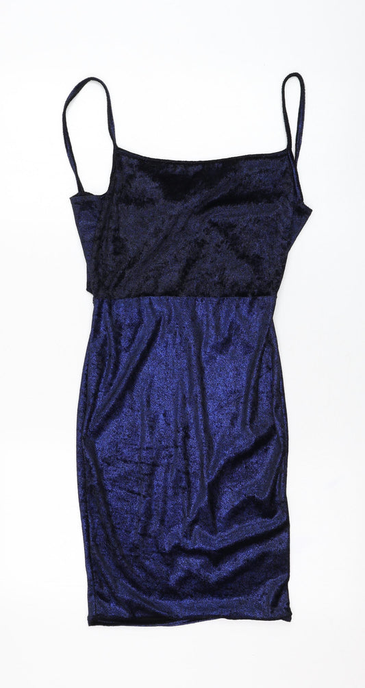 PRETTYLITTLETHING Womens Blue  Polyester Pencil Dress  Size 6  Square Neck Tie