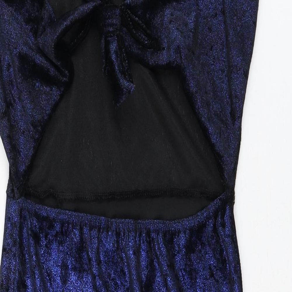 PRETTYLITTLETHING Womens Blue  Polyester Pencil Dress  Size 6  Square Neck Tie