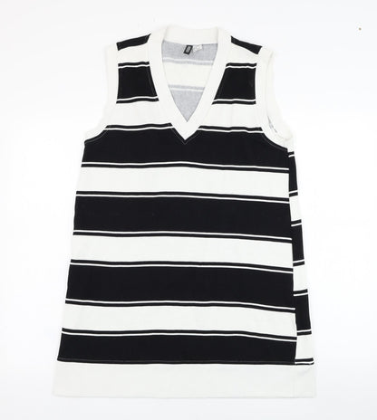 H&M Womens White Striped Cotton Vest Sweatshirt Size M  Pullover
