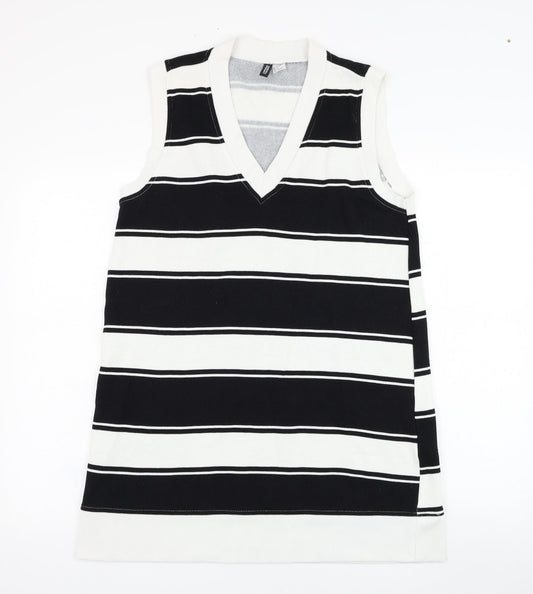 H&M Womens White Striped Cotton Vest Sweatshirt Size M  Pullover