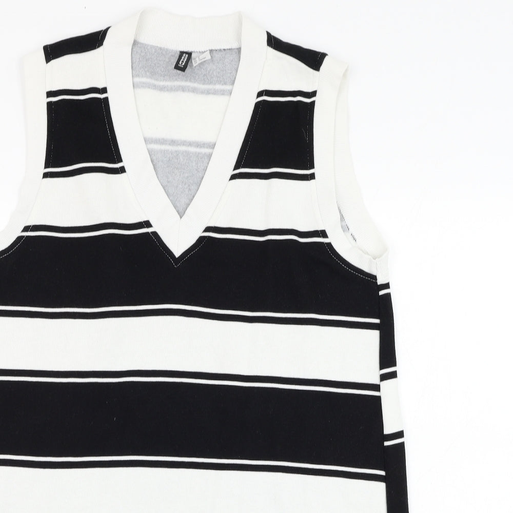 H&M Womens White Striped Cotton Vest Sweatshirt Size M  Pullover