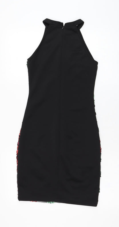 Quiz Womens Black Floral Polyester Pencil Dress  Size 6  Halter Zip