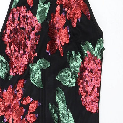 Quiz Womens Black Floral Polyester Pencil Dress  Size 6  Halter Zip