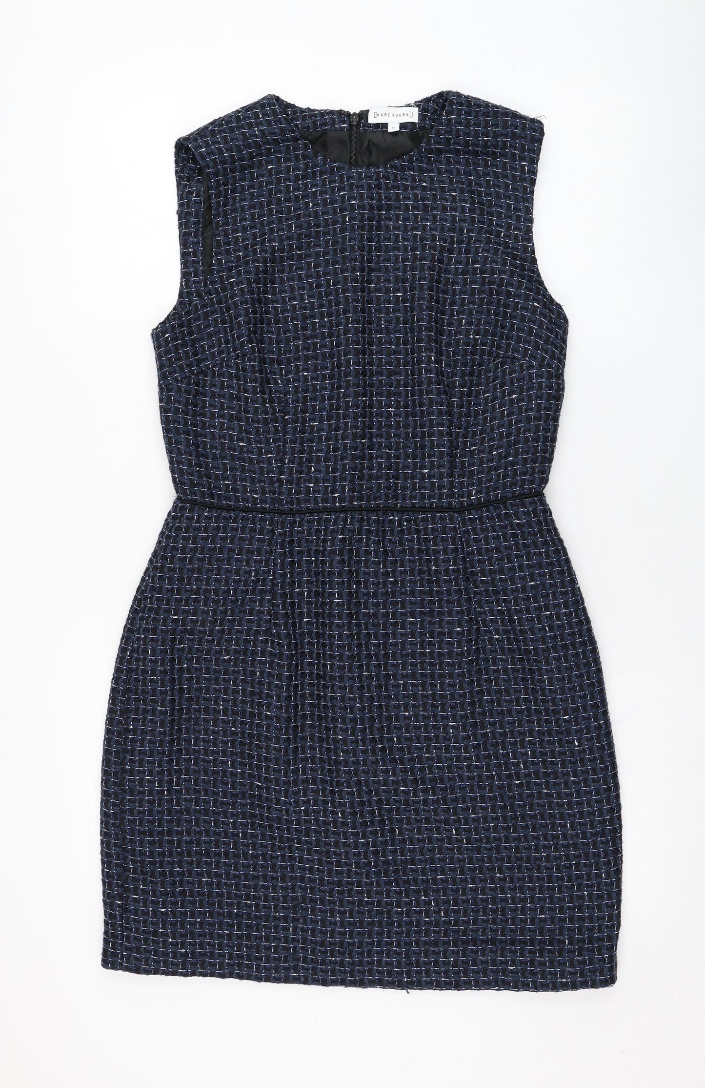 Warehouse Womens Blue  Polyester Pencil Dress  Size 12  Round Neck Zip