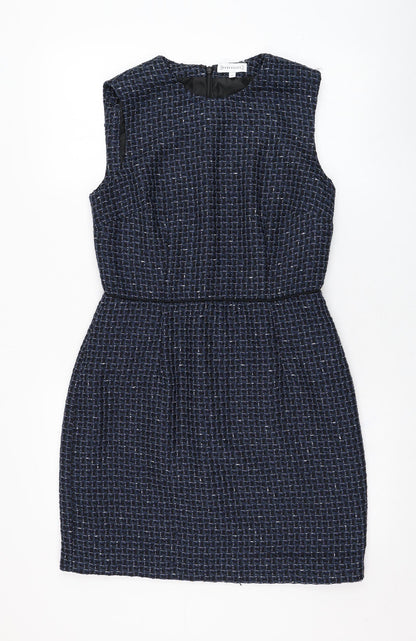 Warehouse Womens Blue  Polyester Pencil Dress  Size 12  Round Neck Zip