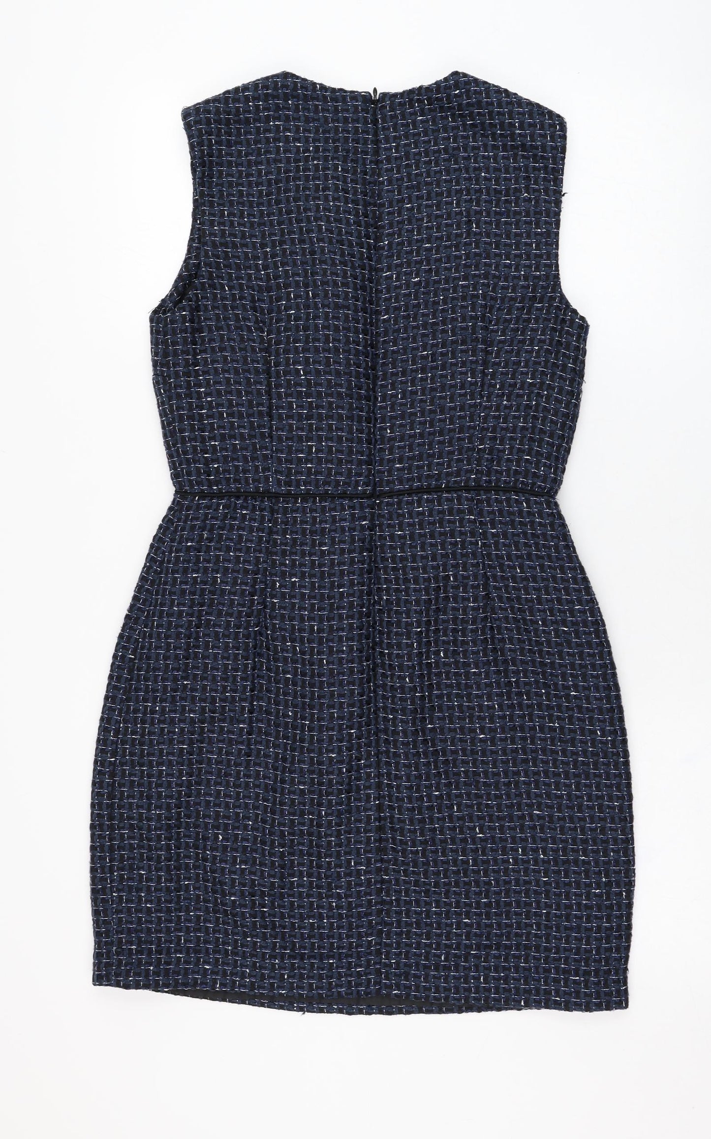 Warehouse Womens Blue  Polyester Pencil Dress  Size 12  Round Neck Zip