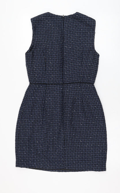 Warehouse Womens Blue  Polyester Pencil Dress  Size 12  Round Neck Zip