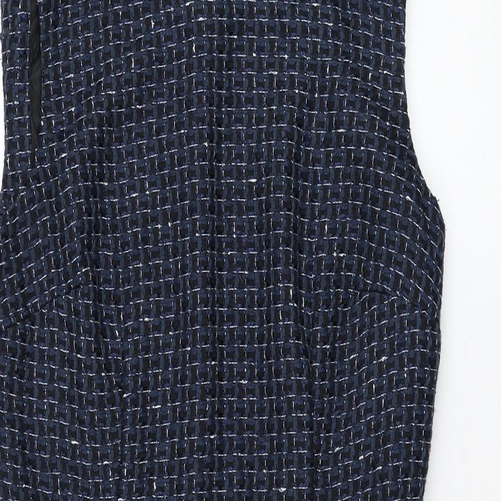 Warehouse Womens Blue  Polyester Pencil Dress  Size 12  Round Neck Zip