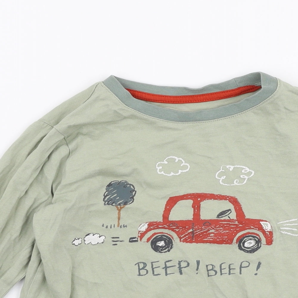 F&F Boys Green  Cotton Jersey T-Shirt Size 5-6 Years Round Neck Pullover - Car