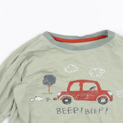 F&F Boys Green  Cotton Jersey T-Shirt Size 5-6 Years Round Neck Pullover - Car