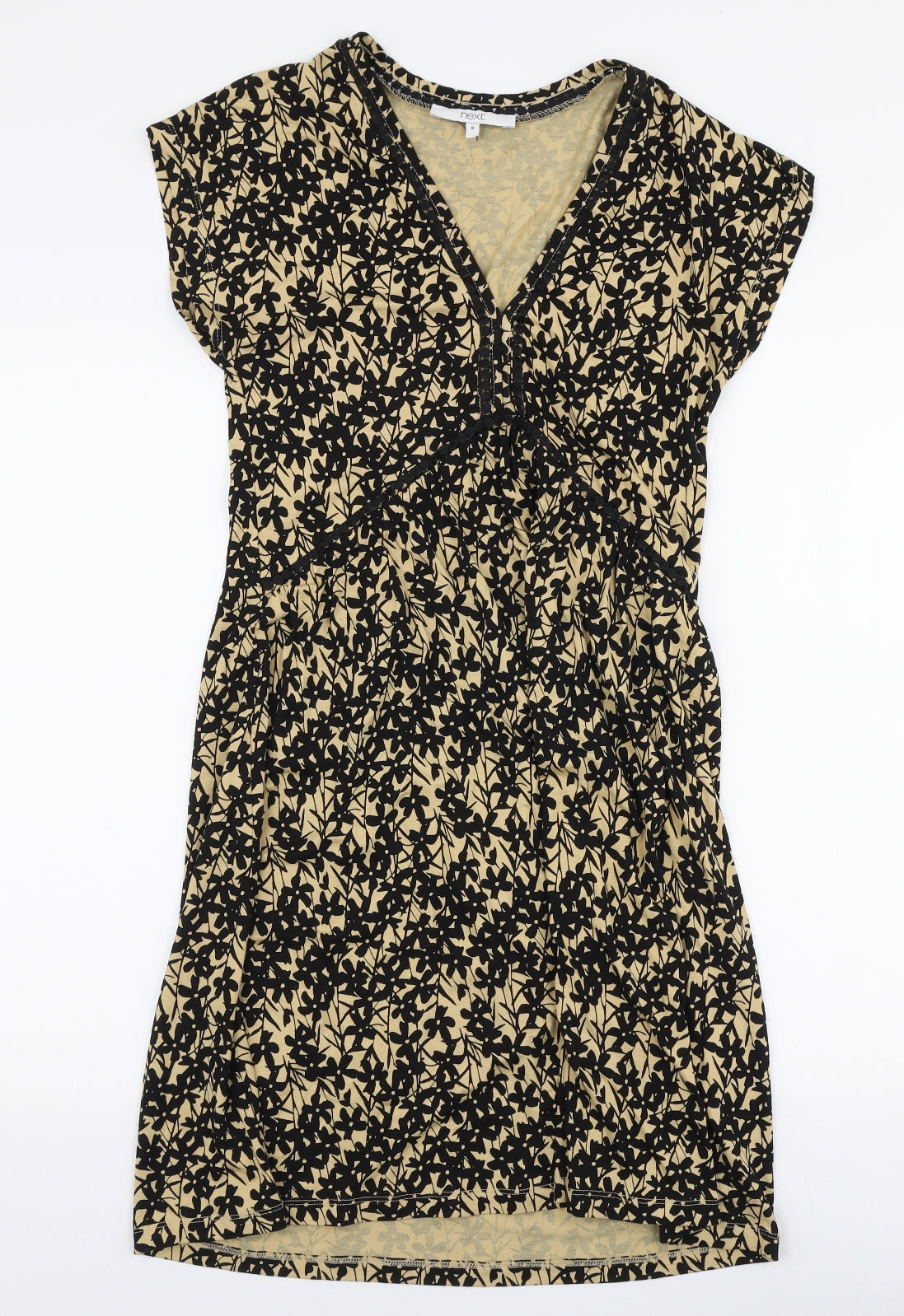 NEXT Womens Gold Floral Viscose A-Line  Size 8  V-Neck Pullover