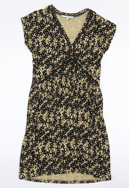 NEXT Womens Gold Floral Viscose A-Line  Size 8  V-Neck Pullover