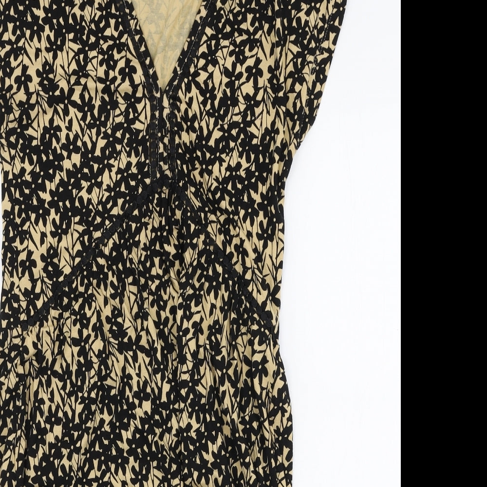 NEXT Womens Gold Floral Viscose A-Line  Size 8  V-Neck Pullover