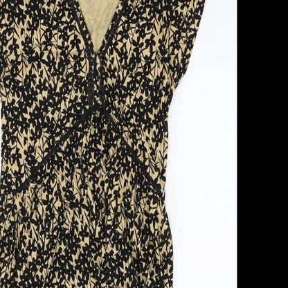 NEXT Womens Gold Floral Viscose A-Line  Size 8  V-Neck Pullover