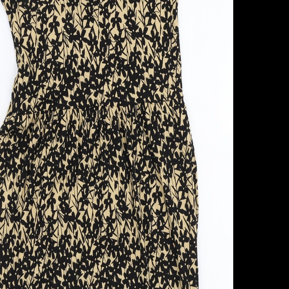 NEXT Womens Gold Floral Viscose A-Line  Size 8  V-Neck Pullover