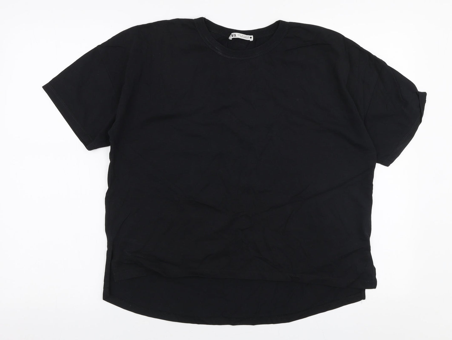 Zara Womens Black  Polyester Jersey T-Shirt Size S Round Neck