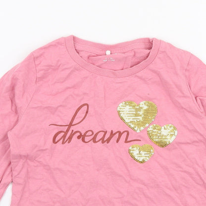 name it Girls Pink  100% Cotton Jersey T-Shirt Size 7-8 Years Round Neck Pullover - Dream
