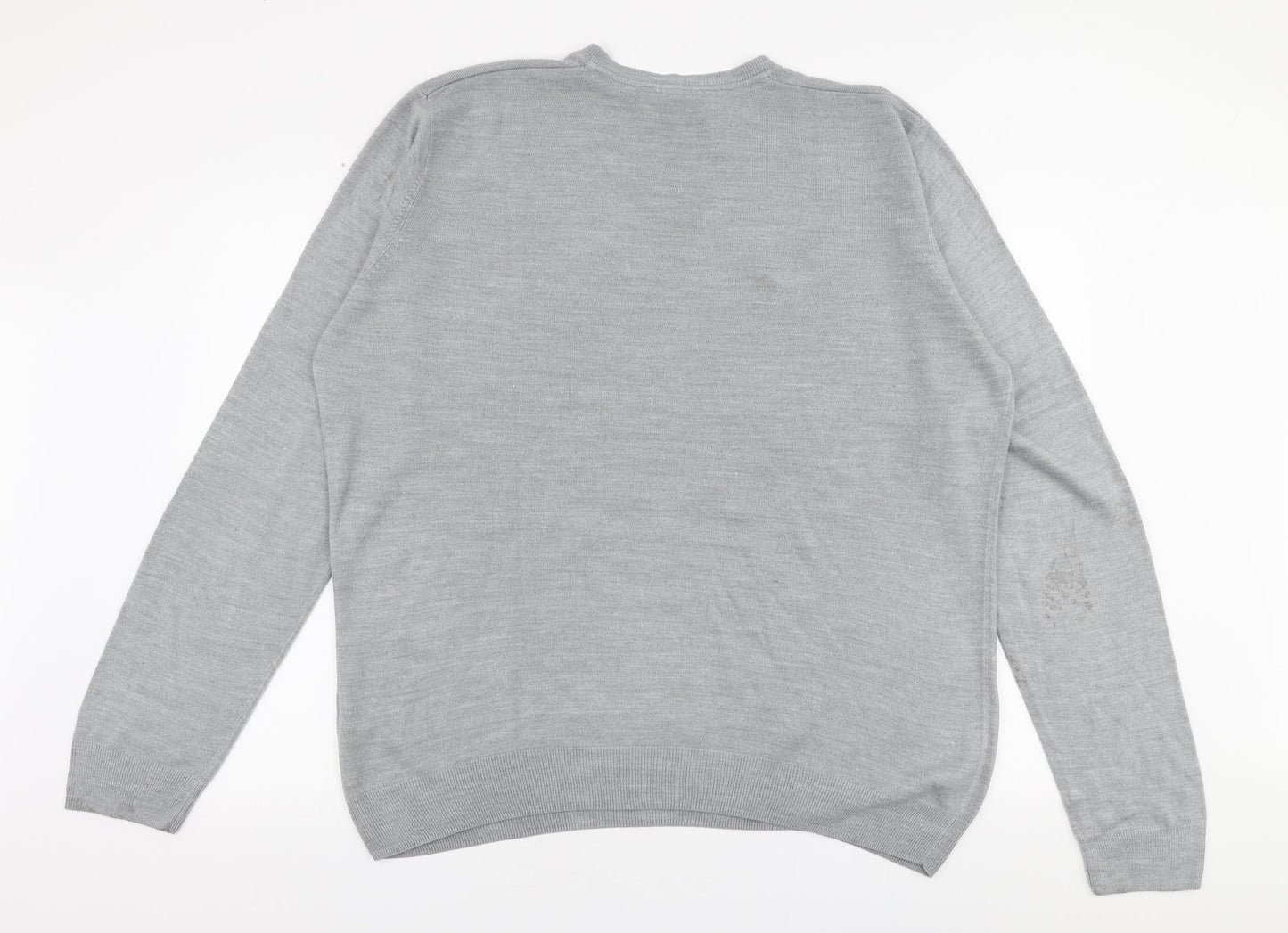 Burton Mens Grey V-Neck  Acrylic Pullover Jumper Size 2XL