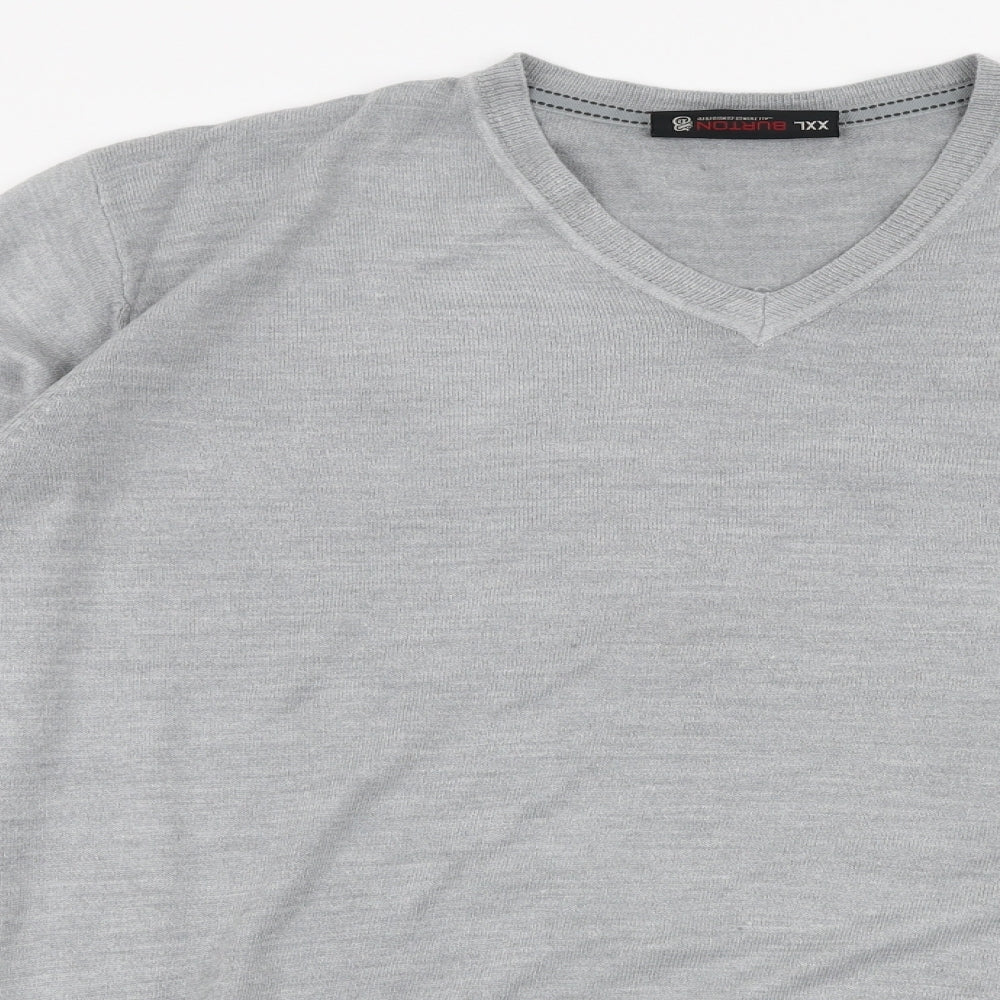 Burton Mens Grey V-Neck  Acrylic Pullover Jumper Size 2XL