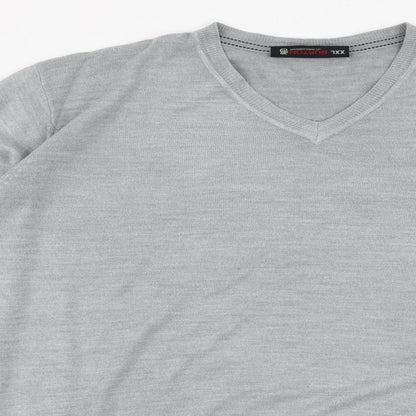 Burton Mens Grey V-Neck  Acrylic Pullover Jumper Size 2XL