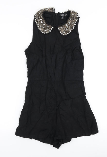 Topshop Womens Black  Viscose Playsuit One-Piece Size 8 L3 in Zip