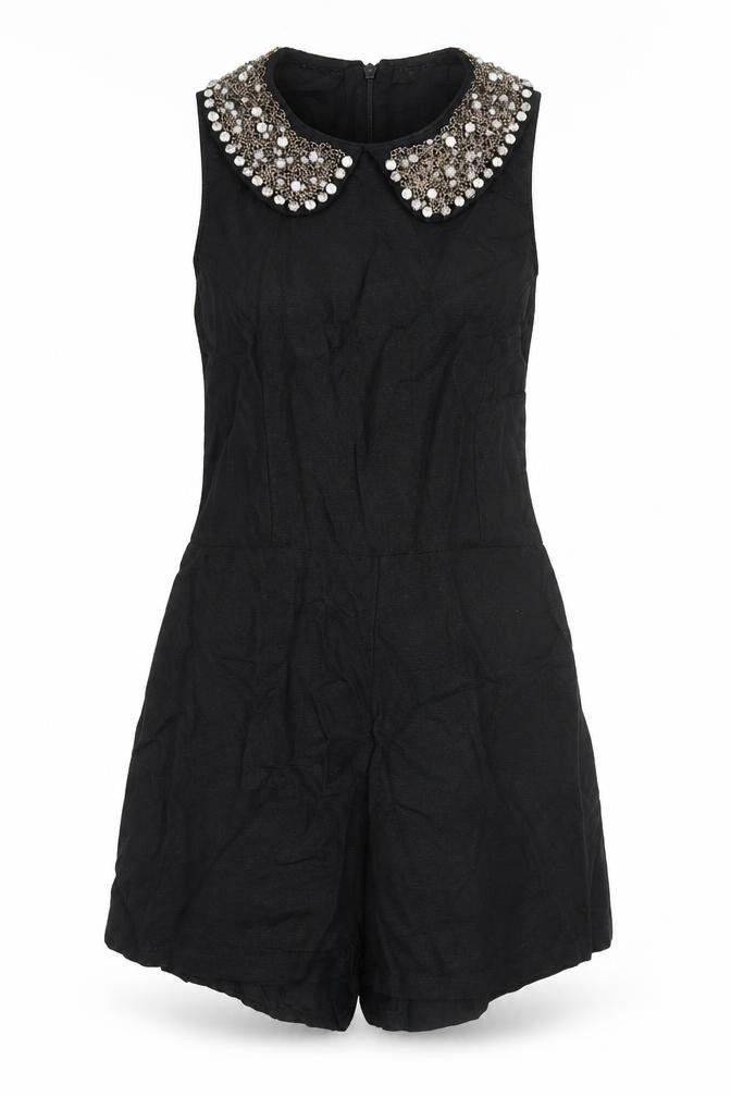 Topshop Womens Black  Viscose Playsuit One-Piece Size 8 L3 in Zip