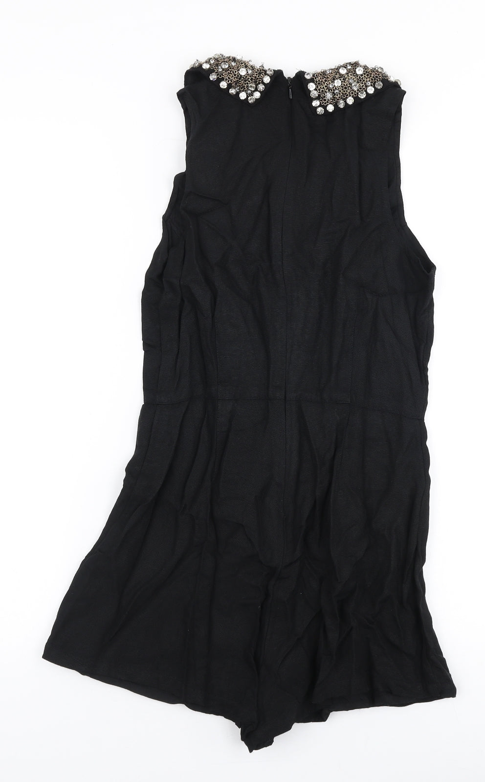 Topshop Womens Black  Viscose Playsuit One-Piece Size 8 L3 in Zip