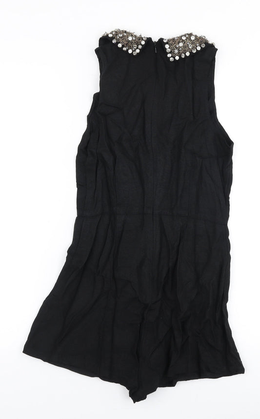 Topshop Womens Black  Viscose Playsuit One-Piece Size 8 L3 in Zip