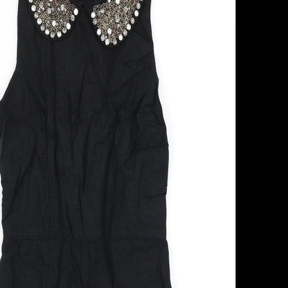 Topshop Womens Black  Viscose Playsuit One-Piece Size 8 L3 in Zip