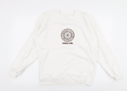 Threadble Womens White  Cotton Pullover Sweatshirt Size 8  Pullover - Zodiac