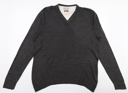 TU Mens Grey Round Neck  Acrylic Pullover Jumper Size M