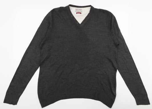 TU Mens Grey Round Neck  Acrylic Pullover Jumper Size M