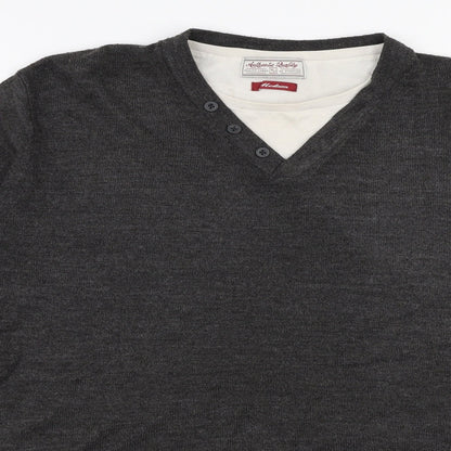 TU Mens Grey Round Neck  Acrylic Pullover Jumper Size M