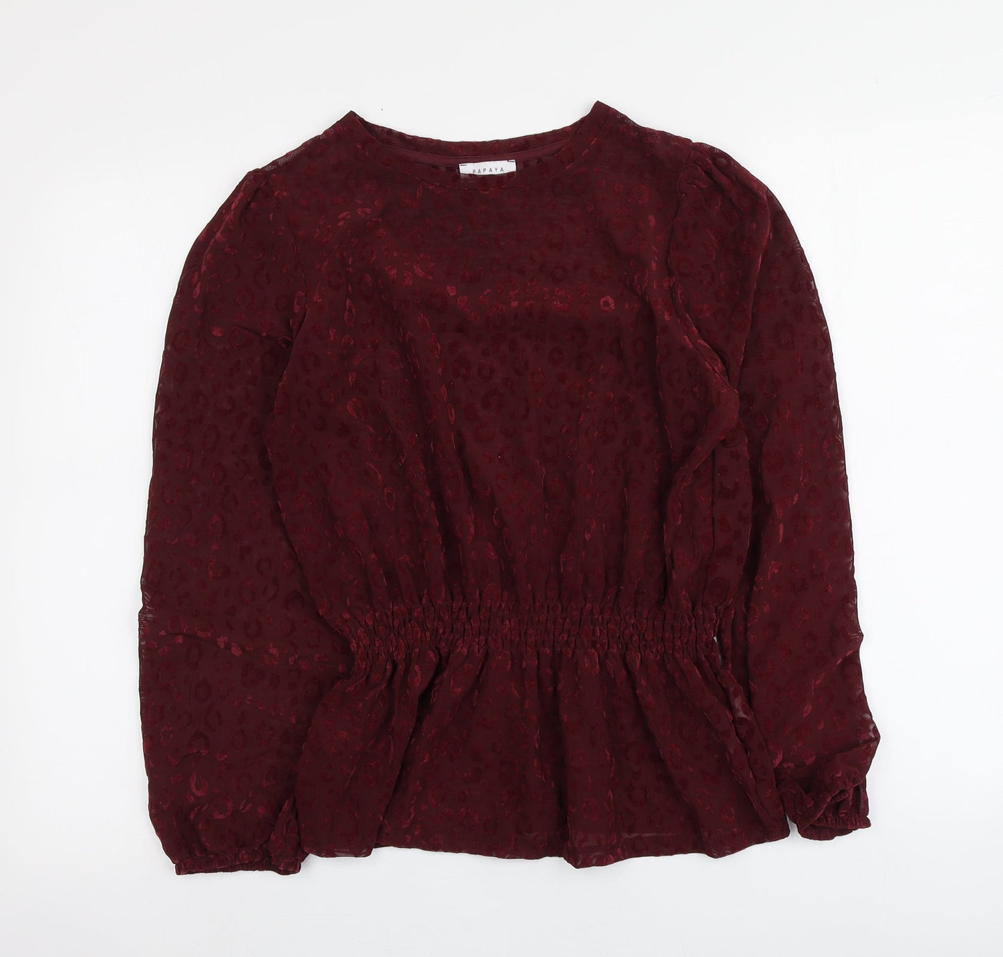 Papaya Womens Red Animal Print Polyester Basic Blouse Size 12 Round Neck