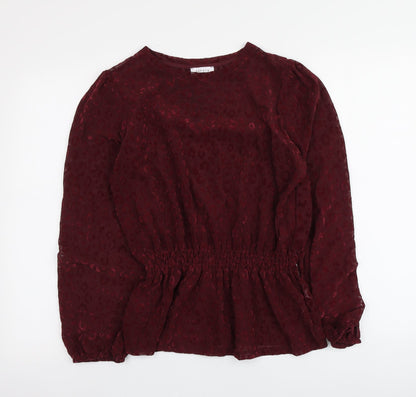 Papaya Womens Red Animal Print Polyester Basic Blouse Size 12 Round Neck