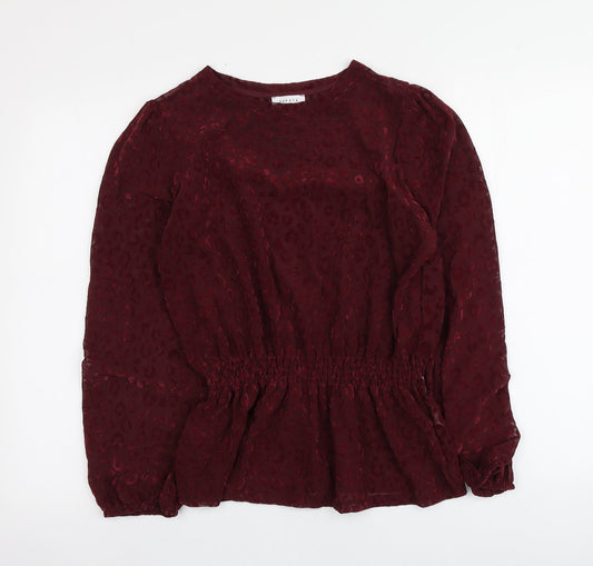 Papaya Womens Red Animal Print Polyester Basic Blouse Size 12 Round Neck