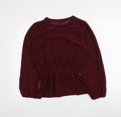 Papaya Womens Red Animal Print Polyester Basic Blouse Size 12 Round Neck