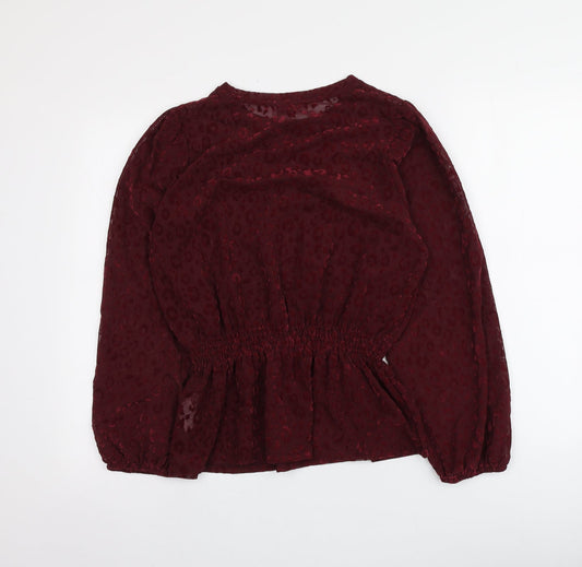 Papaya Womens Red Animal Print Polyester Basic Blouse Size 12 Round Neck