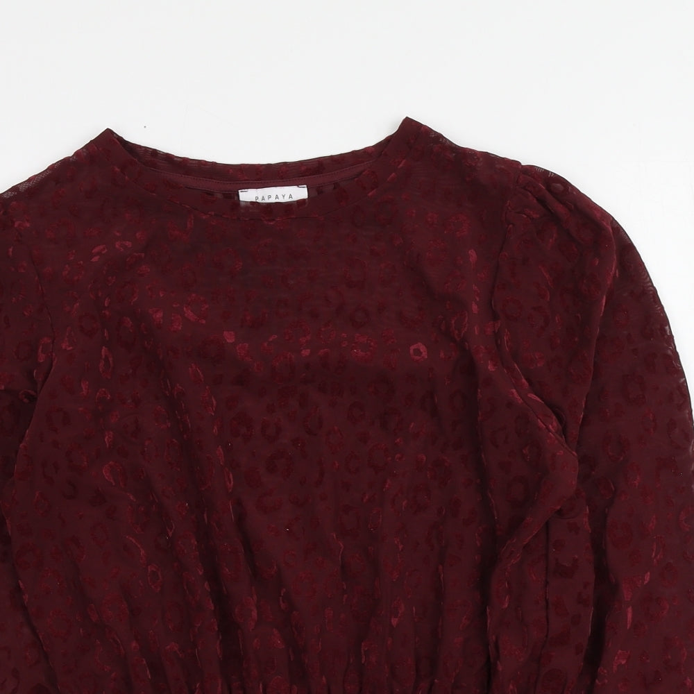 Papaya Womens Red Animal Print Polyester Basic Blouse Size 12 Round Neck