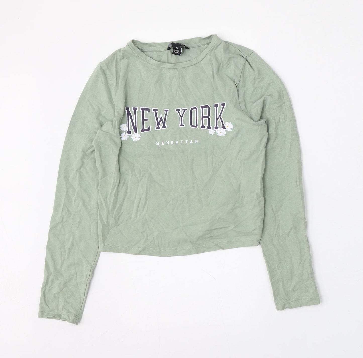 915 Generation Girls Green  Cotton Basic T-Shirt Size M Round Neck