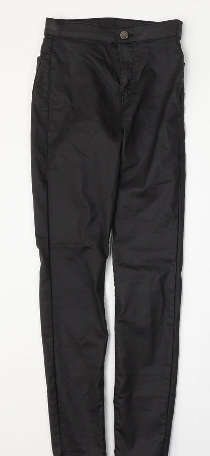 Topshop Womens Black  Polyurethane Skinny Jeans Size 25 L28 in Regular Button