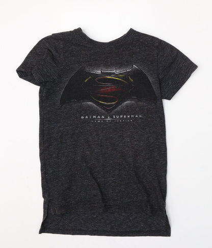 NEXT Boys Grey  Cotton Basic T-Shirt Size 8 Years Round Neck  - Batman, Superman