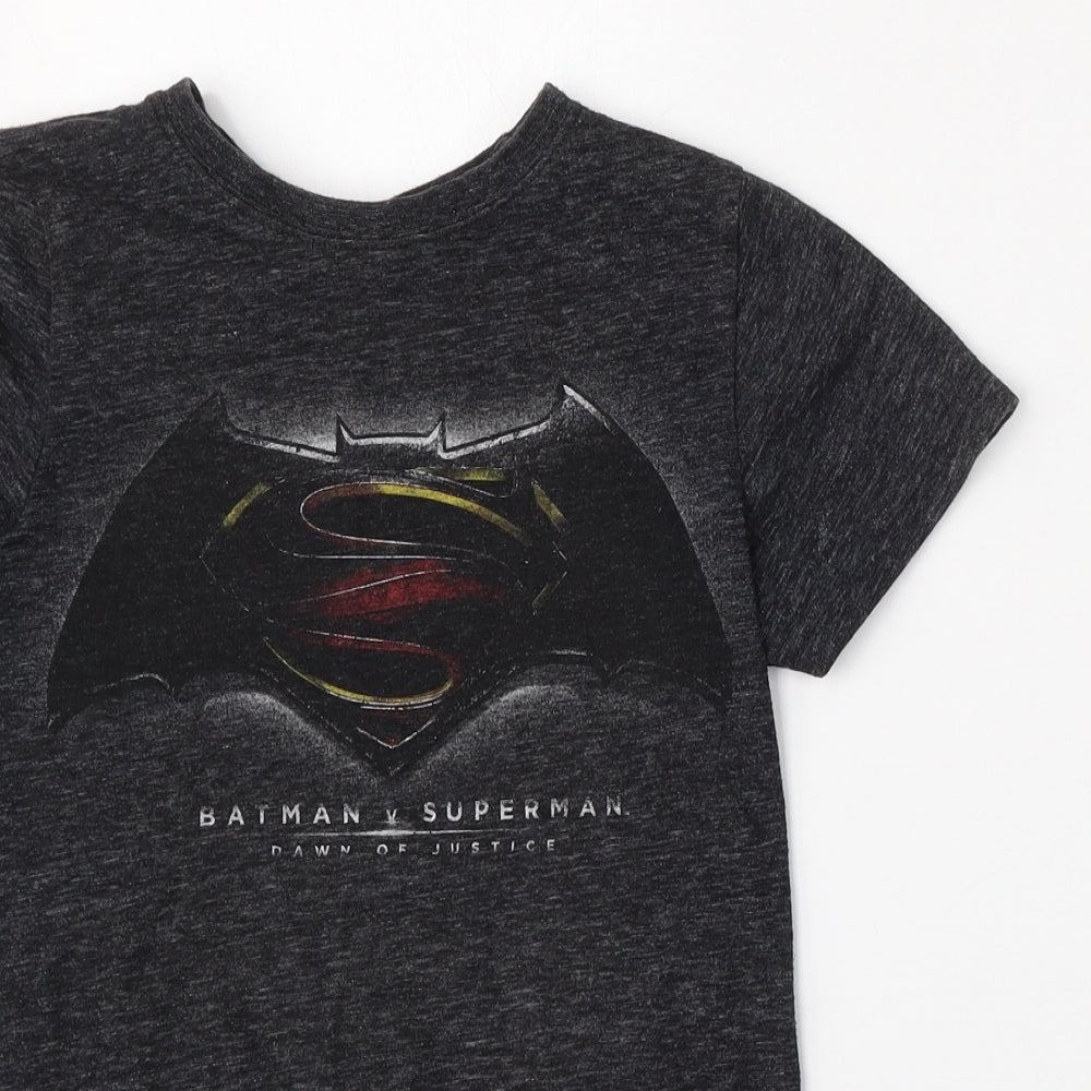 NEXT Boys Grey  Cotton Basic T-Shirt Size 8 Years Round Neck  - Batman, Superman