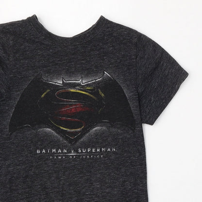NEXT Boys Grey  Cotton Basic T-Shirt Size 8 Years Round Neck  - Batman, Superman