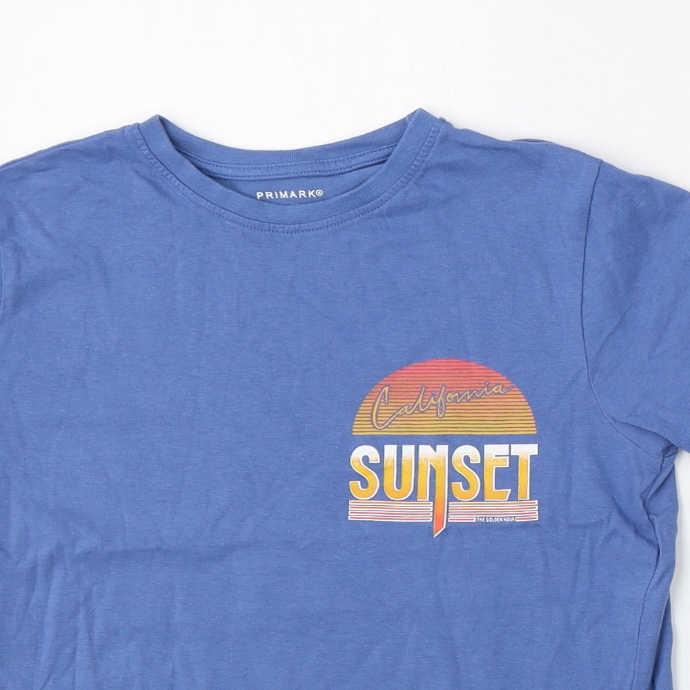 Primark Boys Blue  Polyester Basic T-Shirt Size 8-9 Years Round Neck