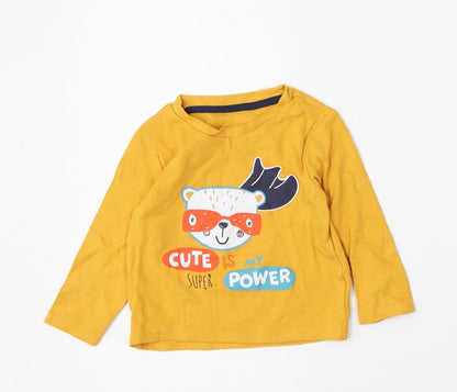 Primark Boys Yellow  Cotton Basic T-Shirt Size 12-18 Months Round Neck