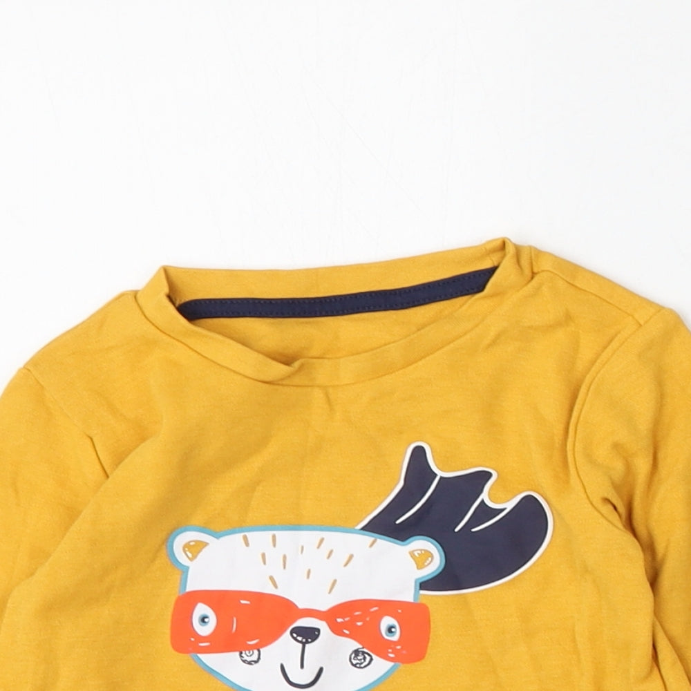 Primark Boys Yellow  Cotton Basic T-Shirt Size 12-18 Months Round Neck